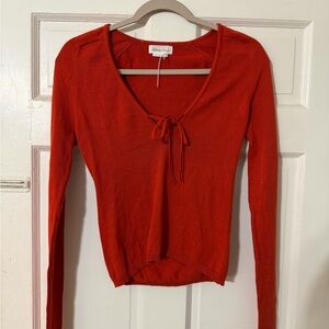 Lovers + Friends Long Sleeved Knit Orange Top with tie detail